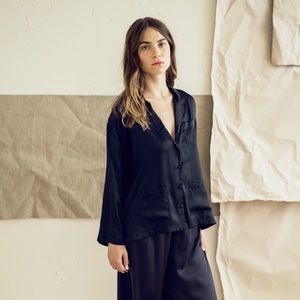 The Great Eros Ereni Sleep Silk Shirt, Black, XS